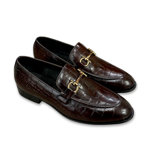 Dark Brown Crocodile Scaled Horsebit Loafers