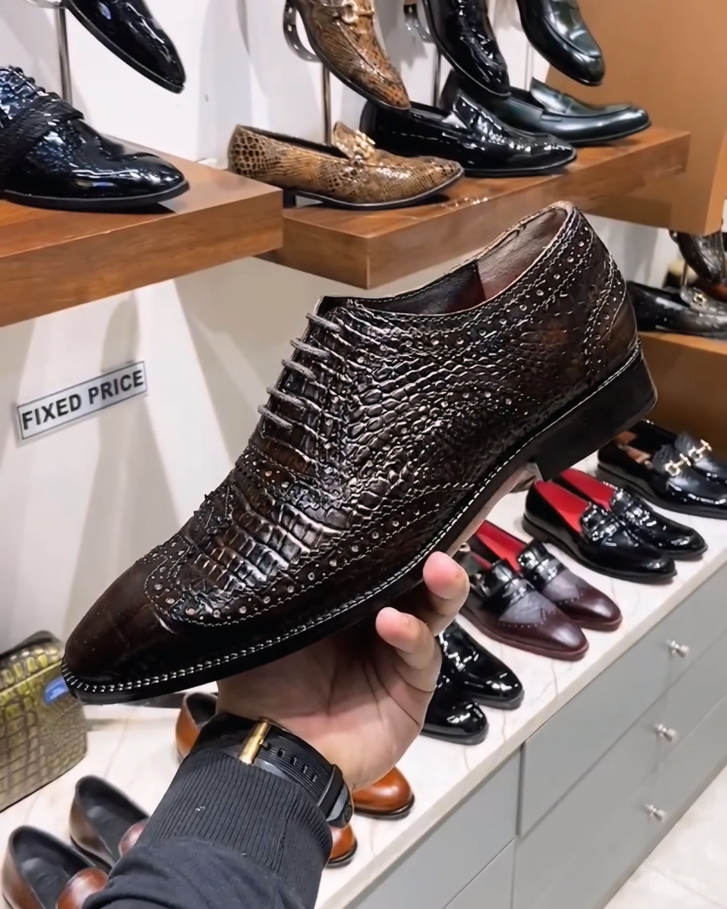 Exotic Brown Smokey Finish Crocodile Scaled Oxfords