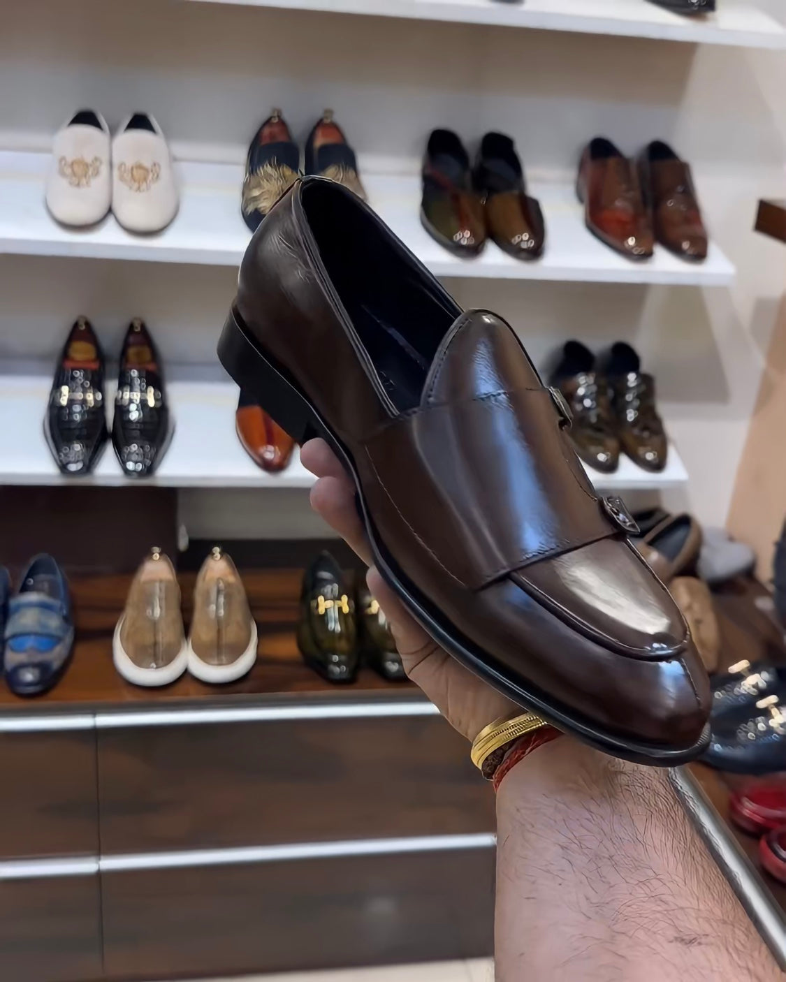 Coffee Brown Patina Double Monk Loafers