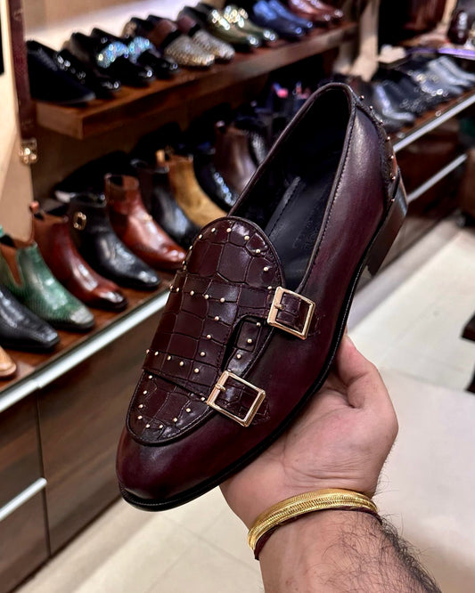 Ox-blood Designer Double Monk Strap Loafers