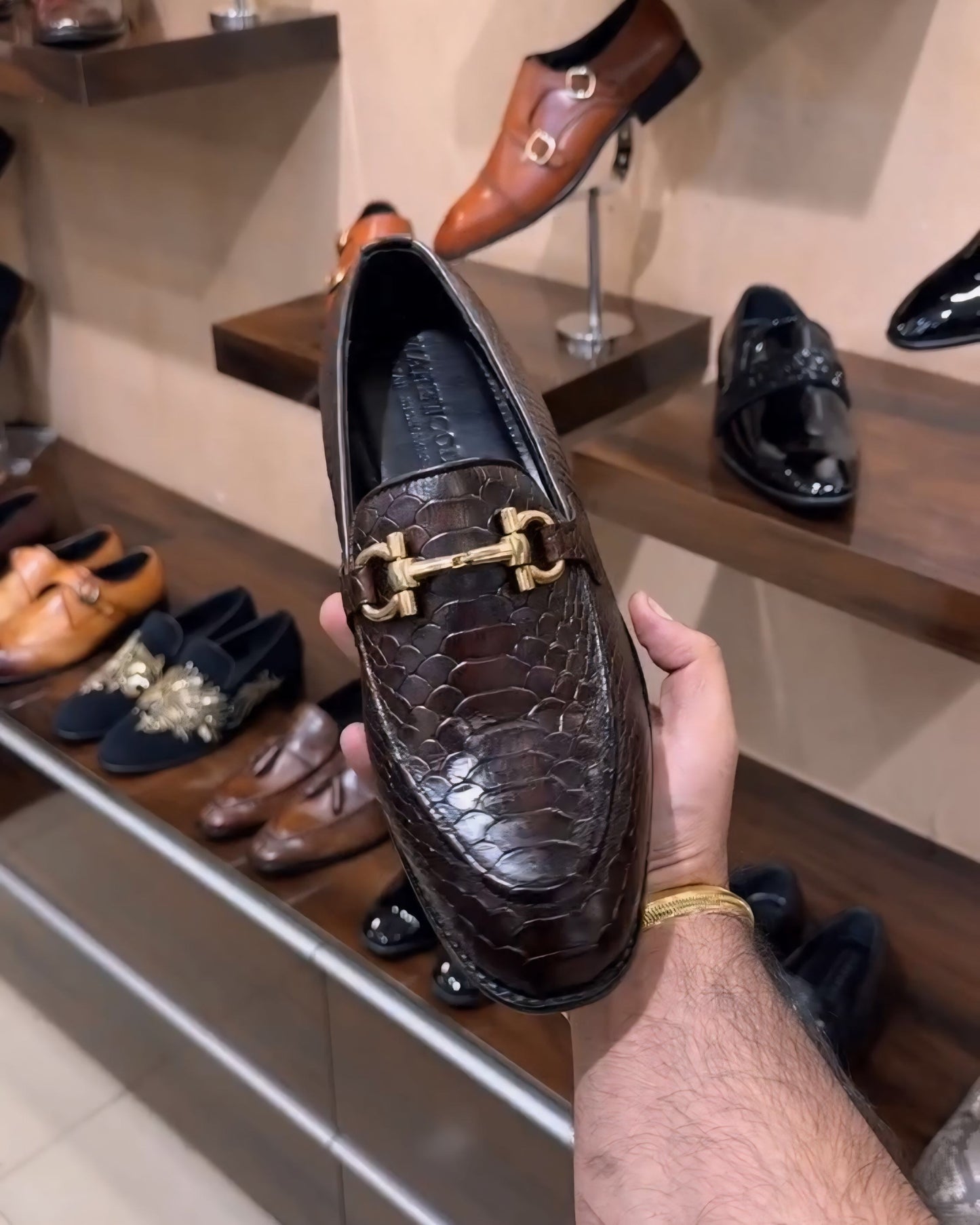 Dark Brown Cobra Scaled Moccasins