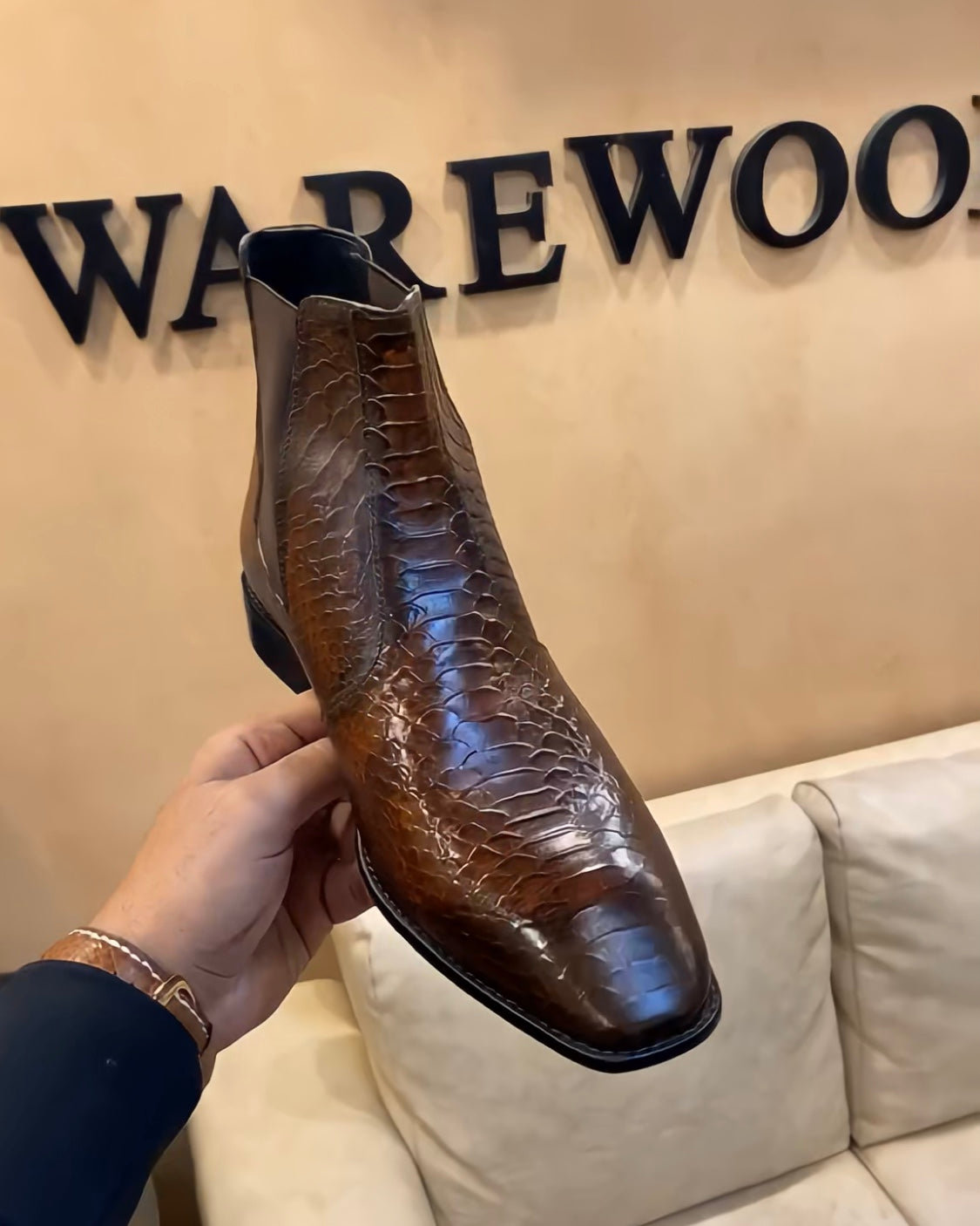 Brown Snake Scaled Chelsea Boots