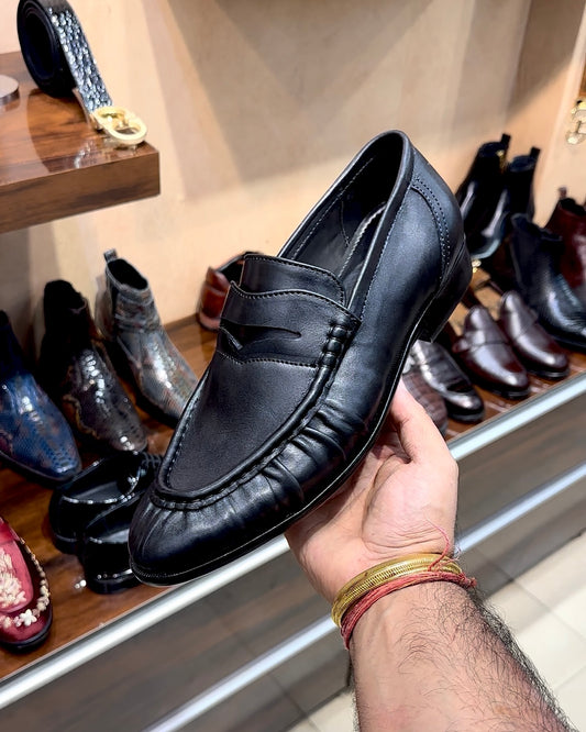 Black Hand-Sewn Apron Penny Loafers