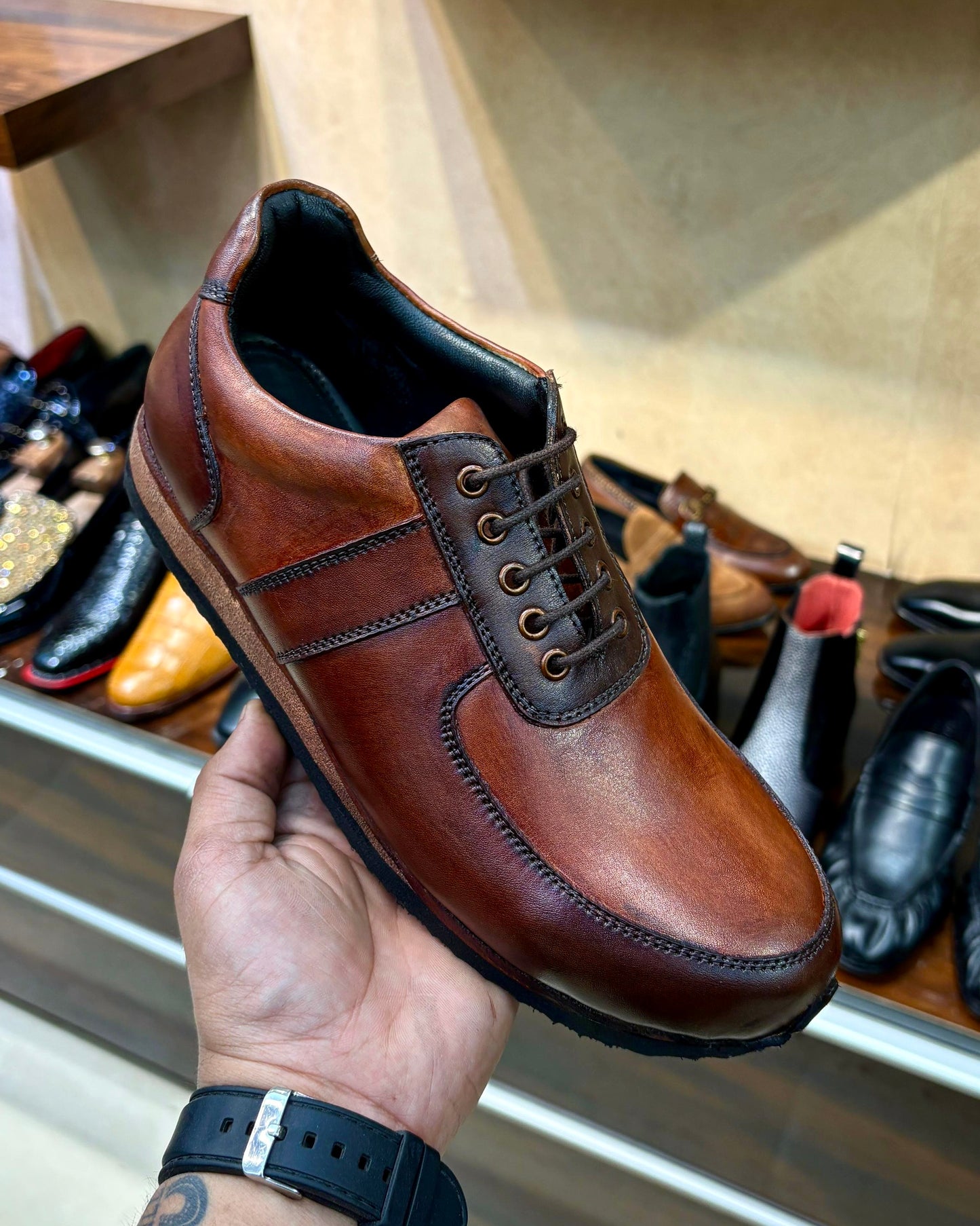 Burnished Tan Sneakers with Eva Sole