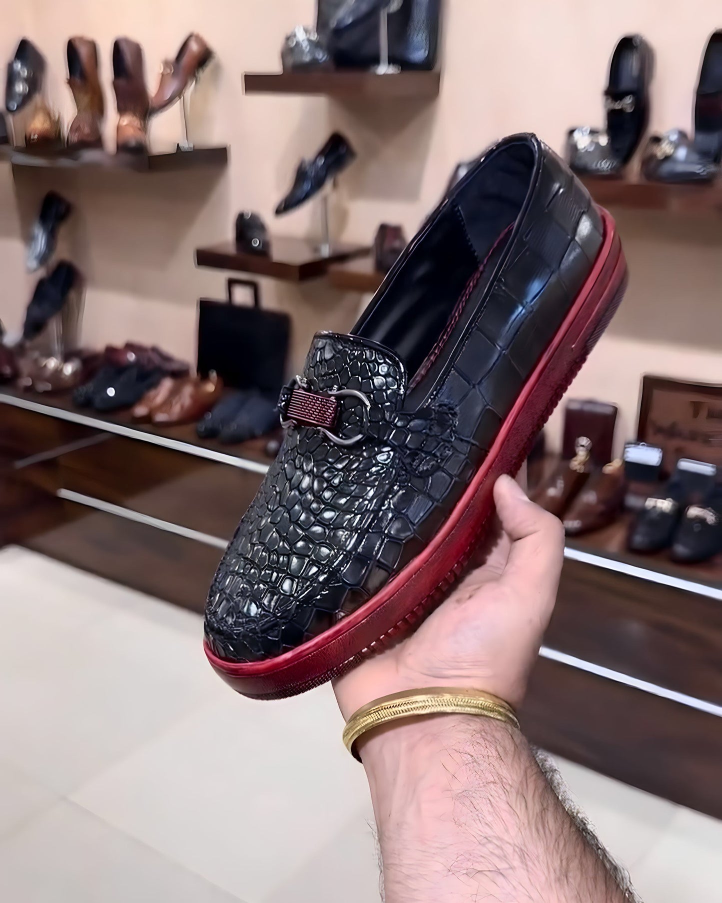 Croc Scaled Sneakers with Red Lightweight Sole