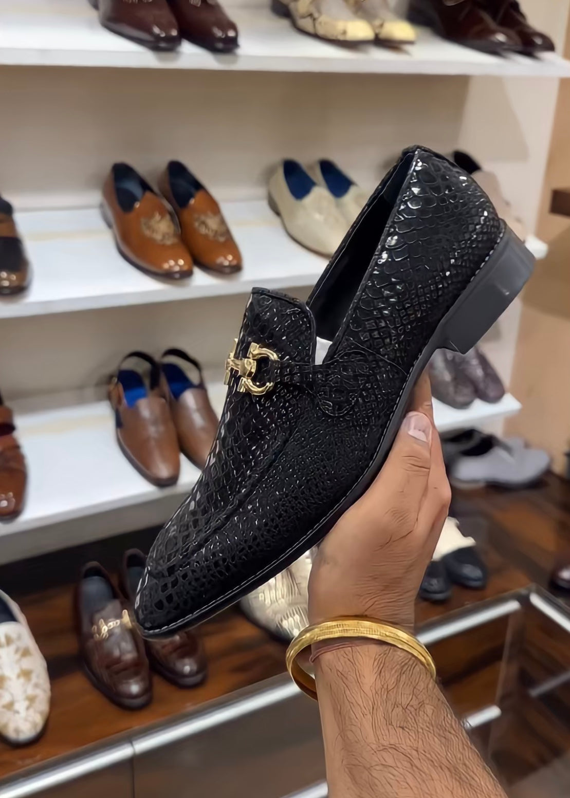 Signature Black Snake Foil Moccasins