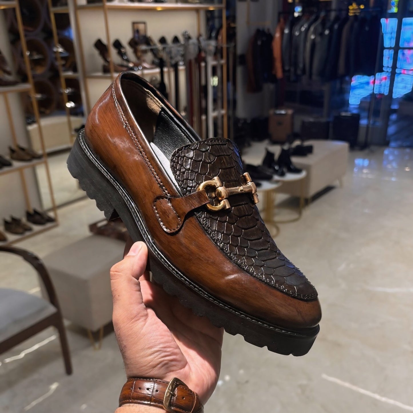 Brown Brush-off Boot Sole Spectator Moccasins