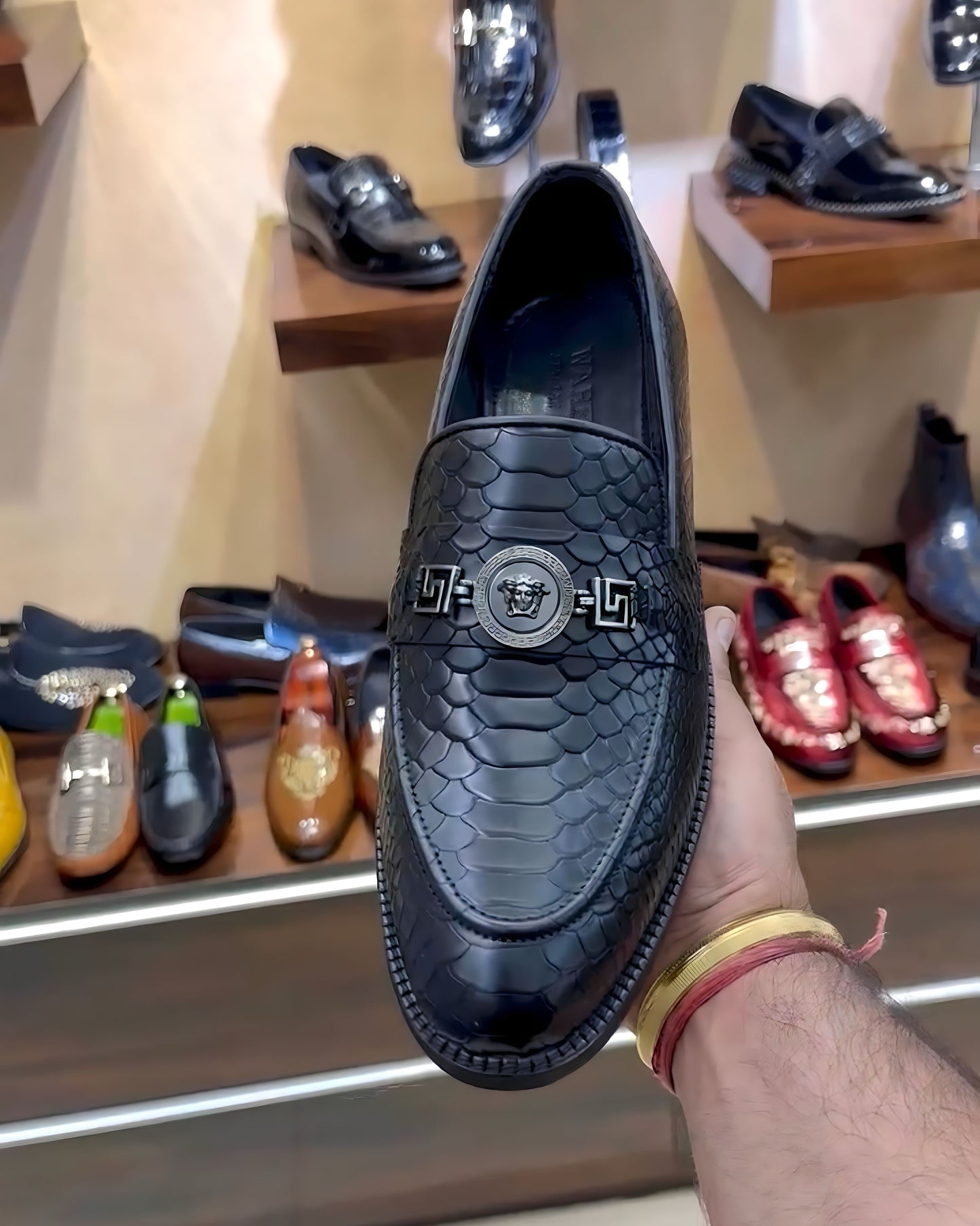 Designer Black Cobra Scaled Slip-on Loafers
