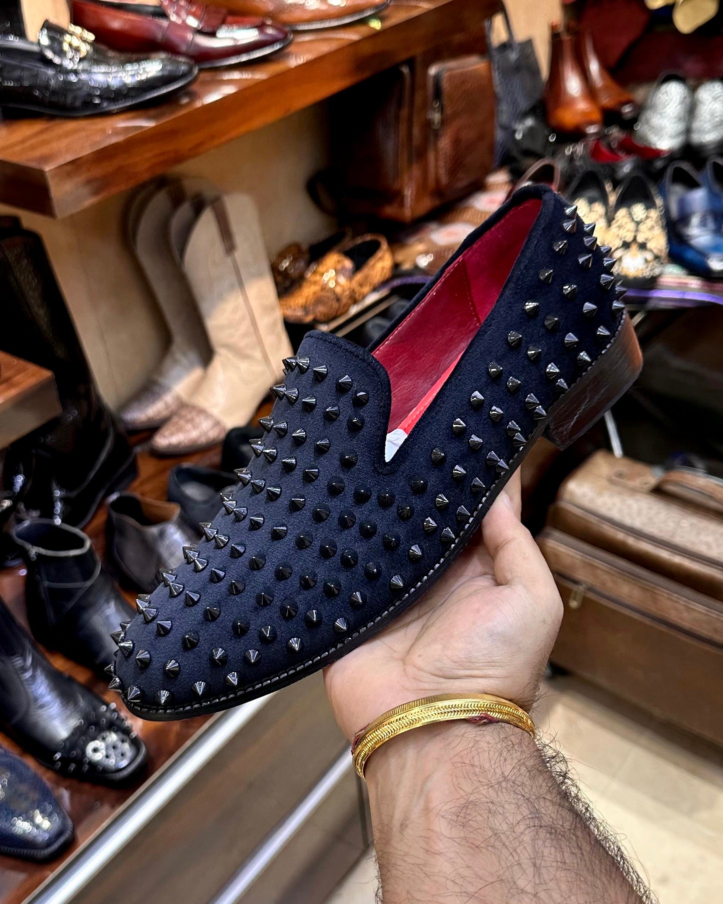 Black Studded Loafers with Red Lining