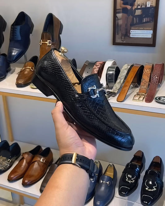 Classic Black Cobra Scaled Loafers
