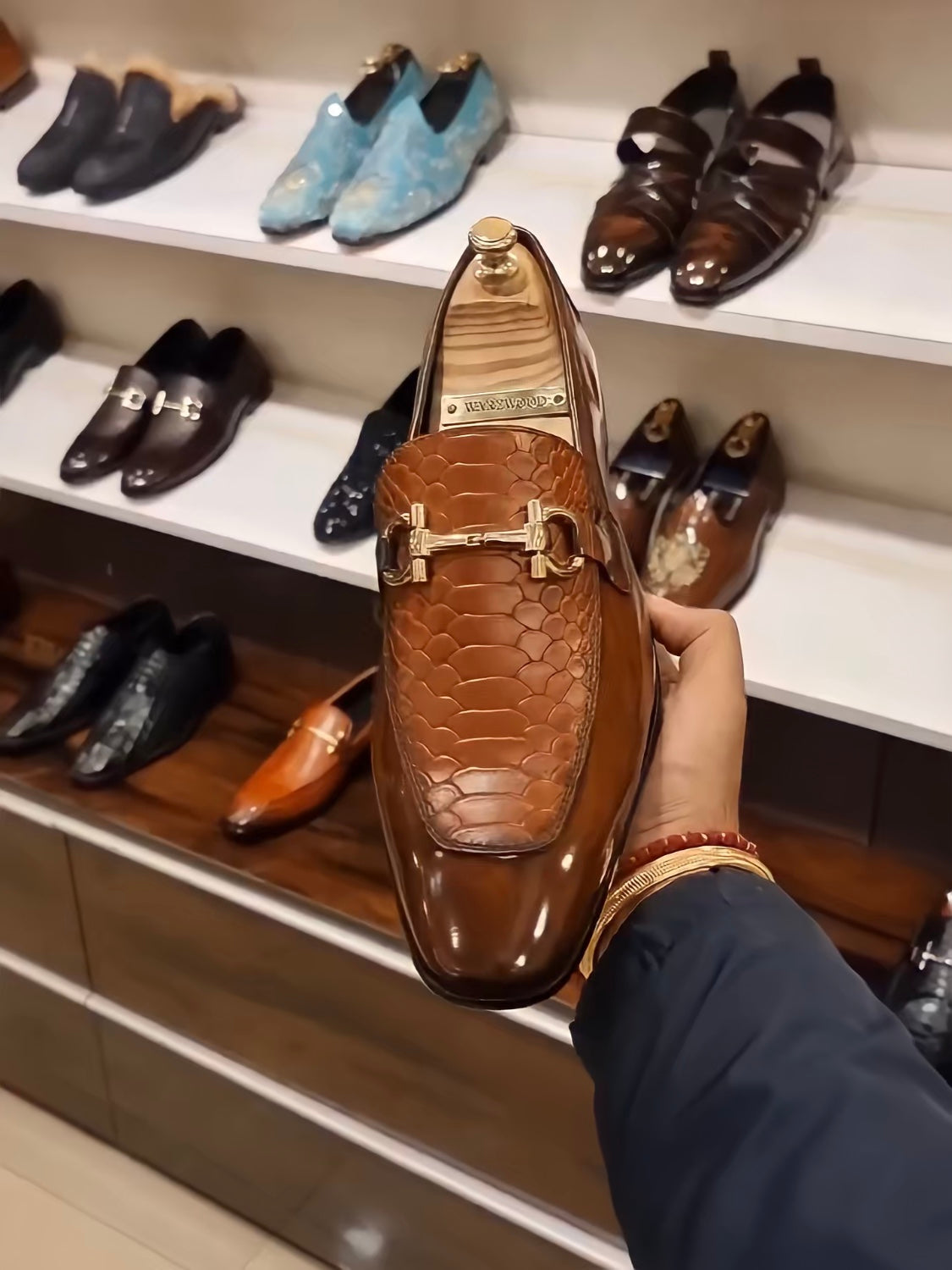 Tan Cobra Scaled Spectator Moccasins