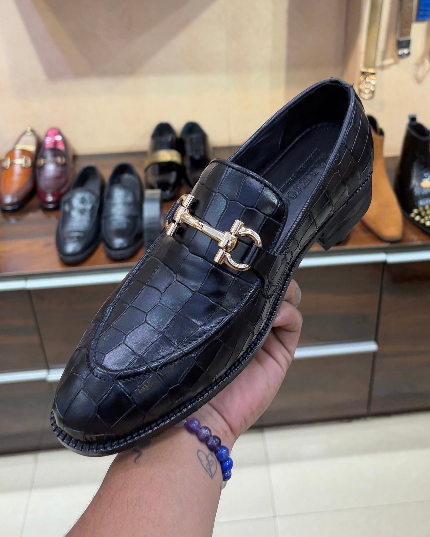 Classic Black Smooth Crocodile Leather Loafers