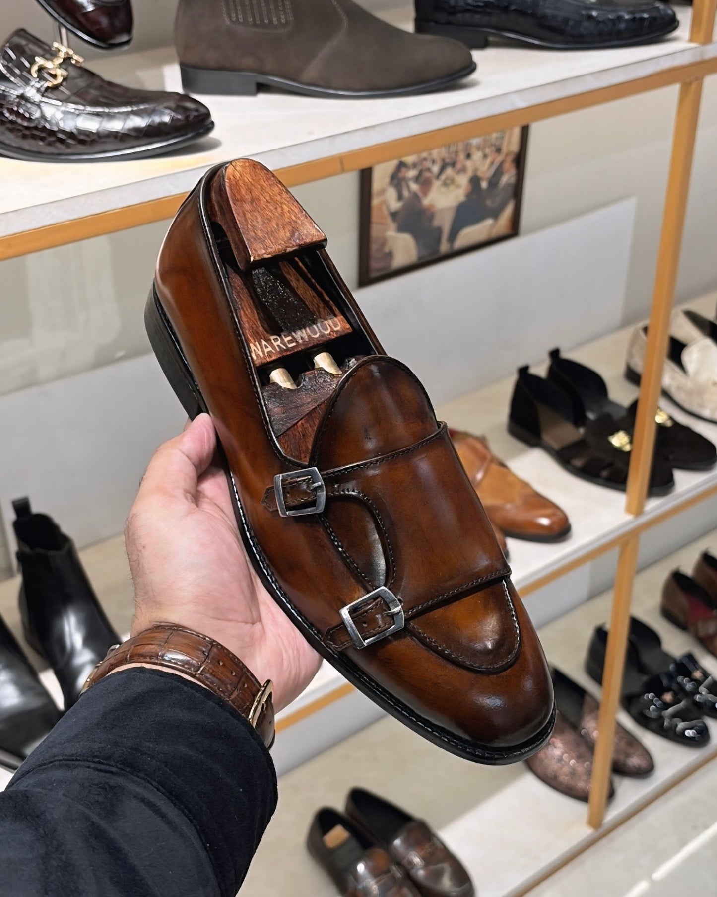 Burnished Brown Patina Double Monk Loafers