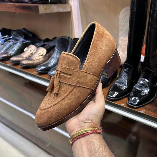 Camel Suede Tassel Loafers