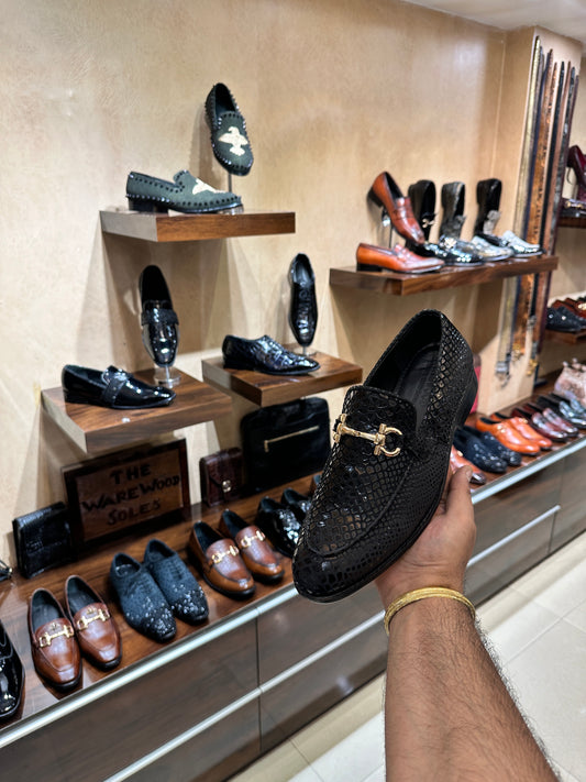 Signature Black Snake Foil Moccasins