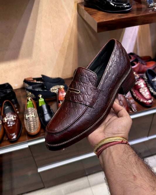 Burgundy Croco Penny Moccasins