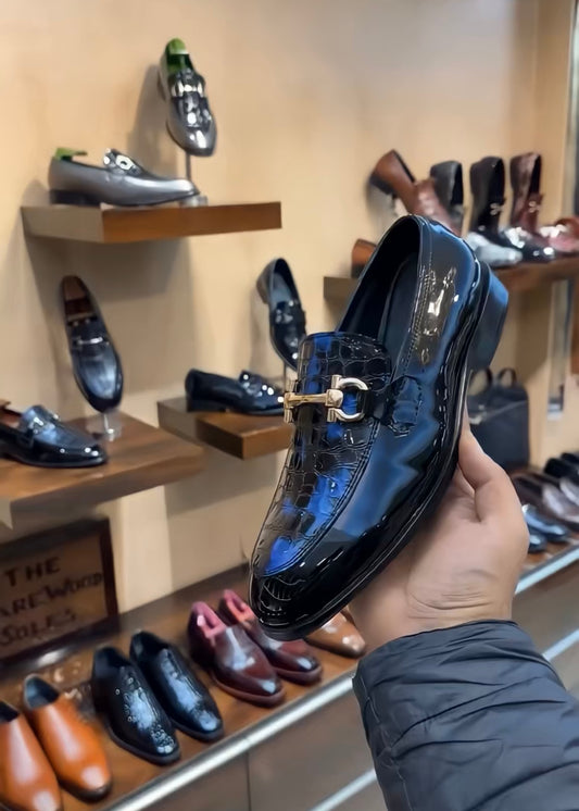 Black-blue Crocodile Spectator Moccasins