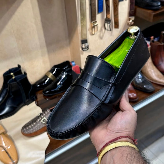 Classic Black Italian Leather Driving Loafers