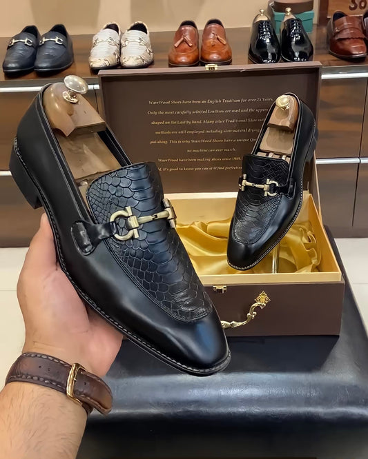 Black Matt Finish Cobra Scaled Moccasins