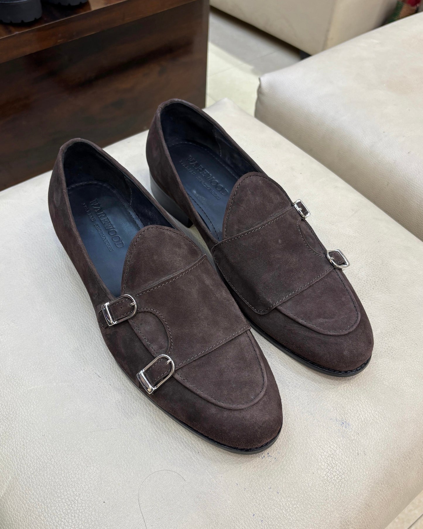 Classic Brown Suede Double Monk Italian Loafers