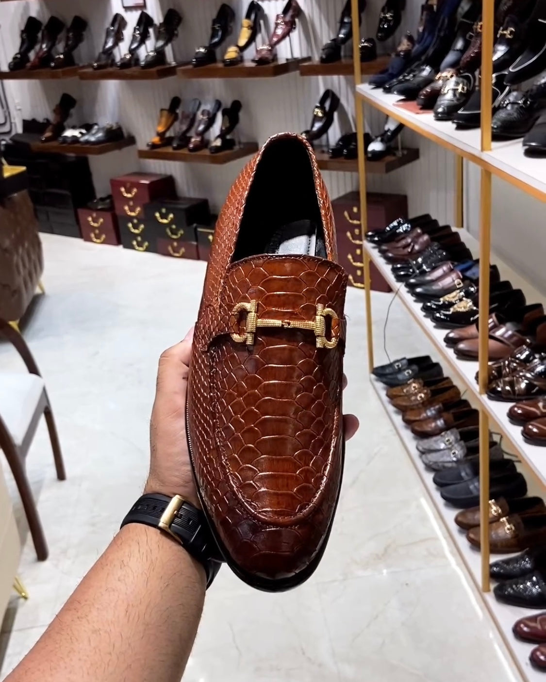 Tan Patina Cobra Scaled Moccasins