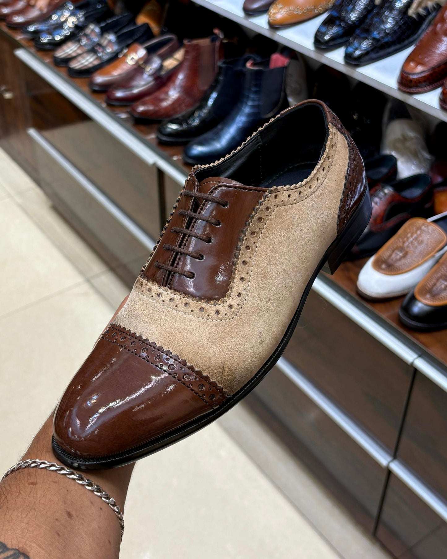 Brown and Beige Cap Toe Oxfords