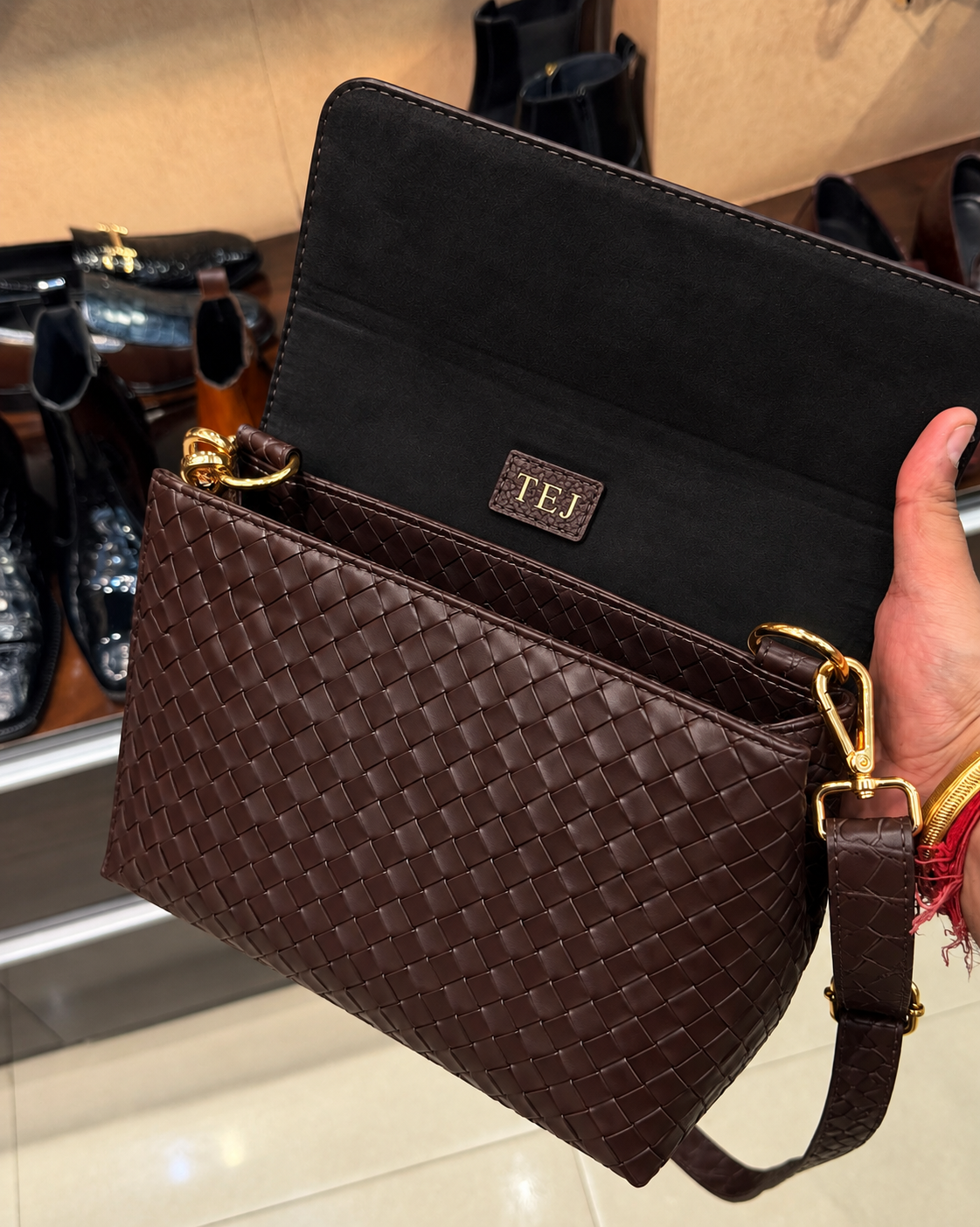 Dark Brown Hand-woven Leather Cross Body Bag