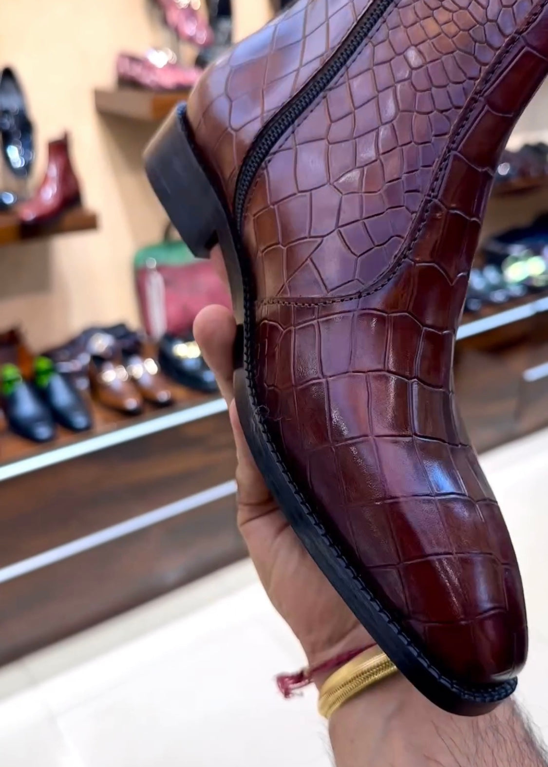 Burgundy Crocodile Scaled Zip Boots