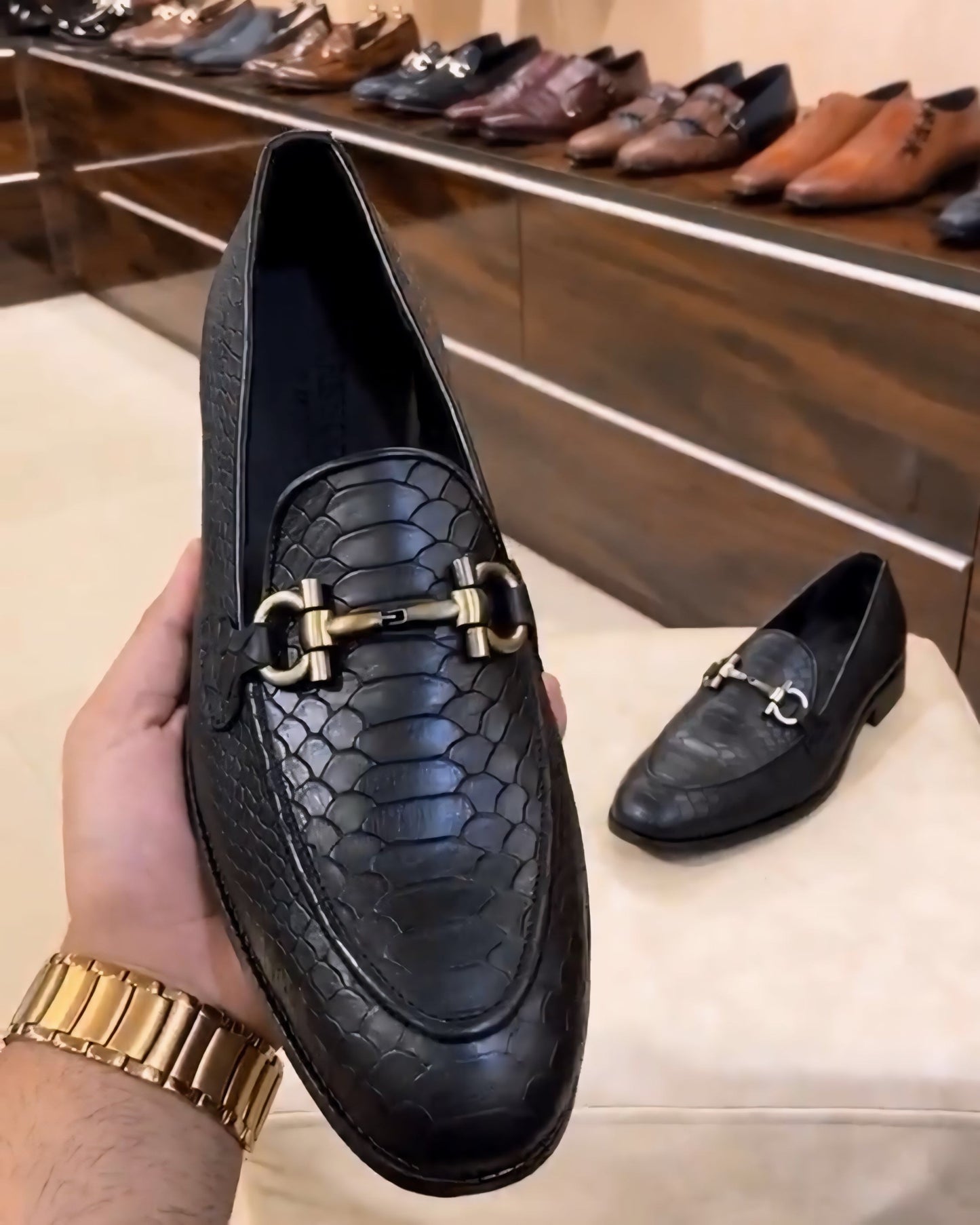 Matt Black Cobra Scaled Moccasins