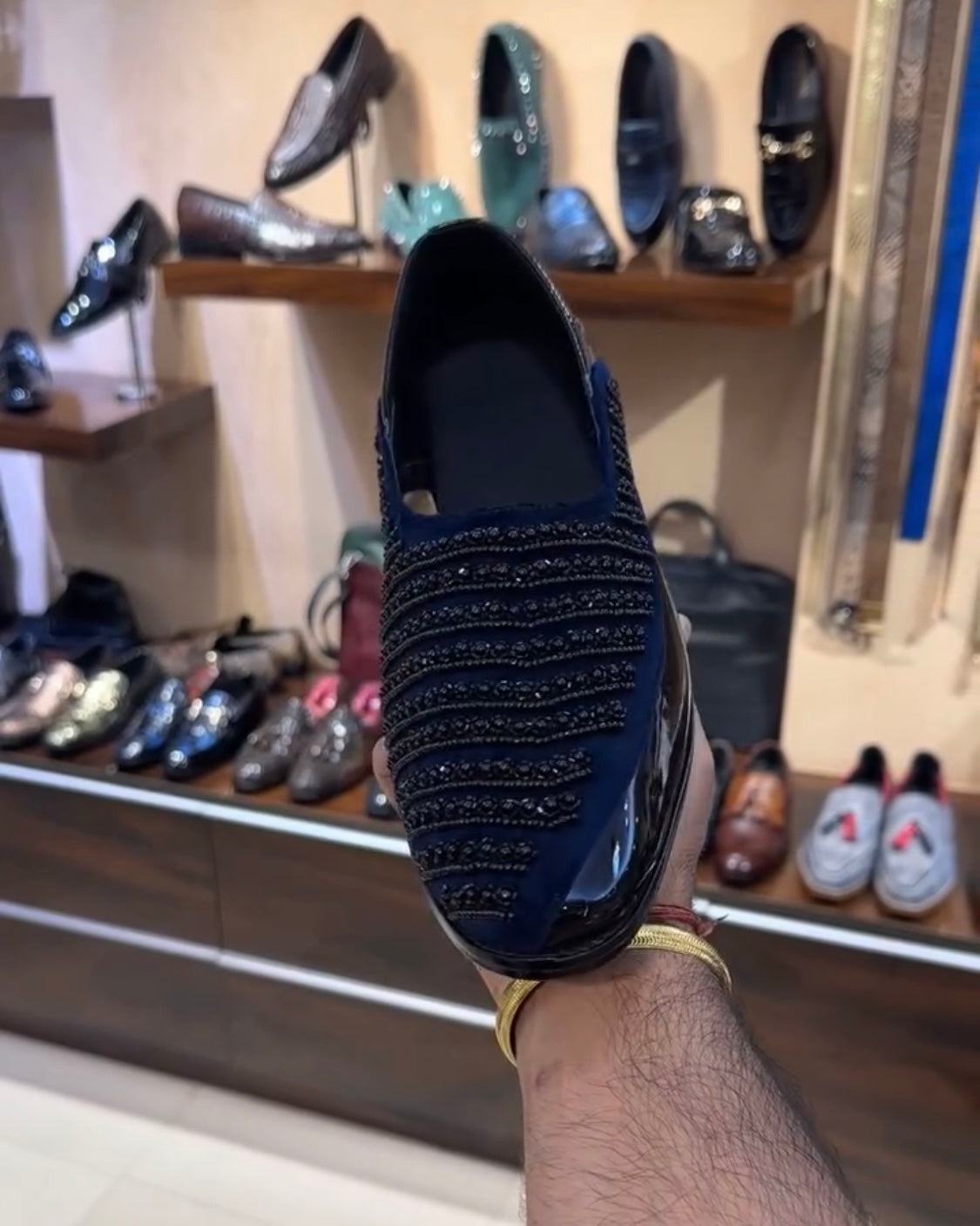 Navy Blue Hand-embroidered Spectator Peshawaris