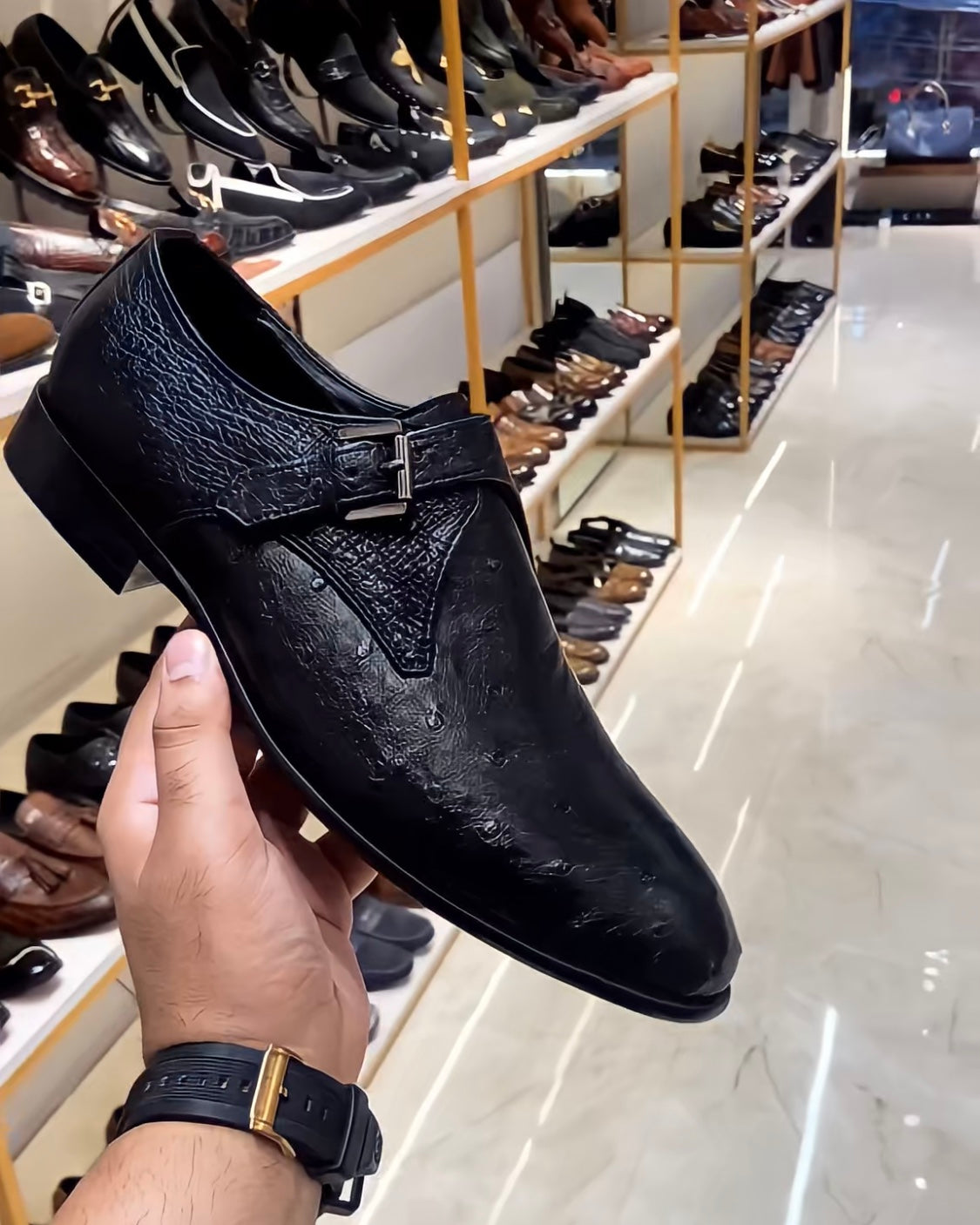 Black Ostrich Scaled Single Monks