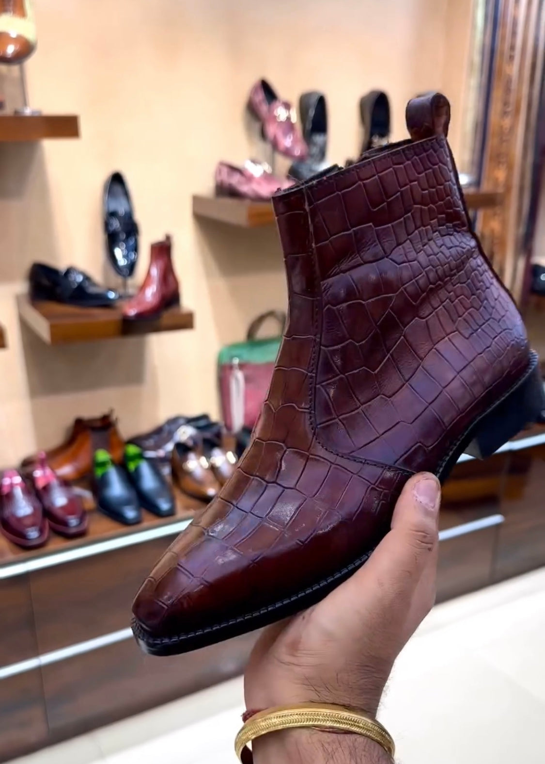 Burgundy Crocodile Scaled Zip Boots