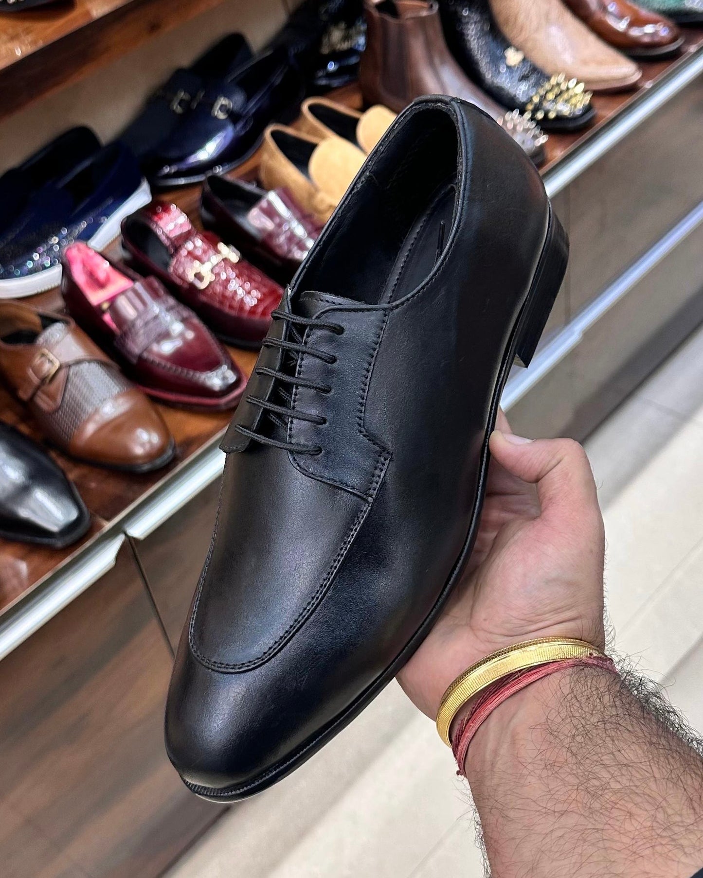 Black Italian Leather Derby Shoes