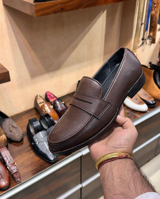 Classic Brown Calf Leather Penny Moccasins