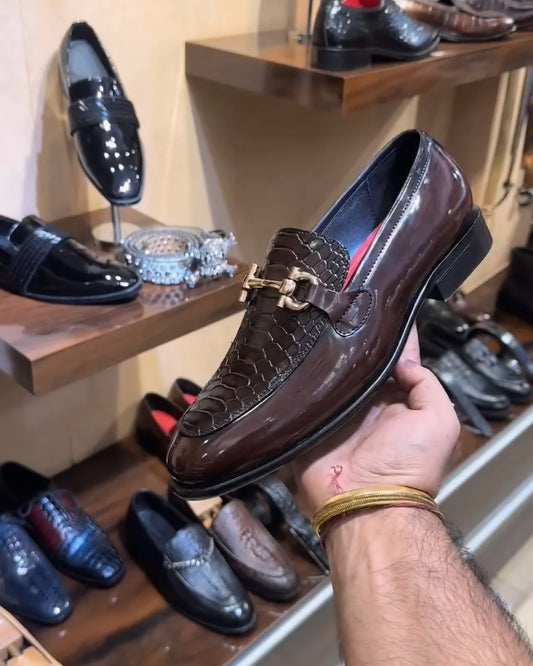 Dark Brown Cobra Scaled Spectator Moccasins