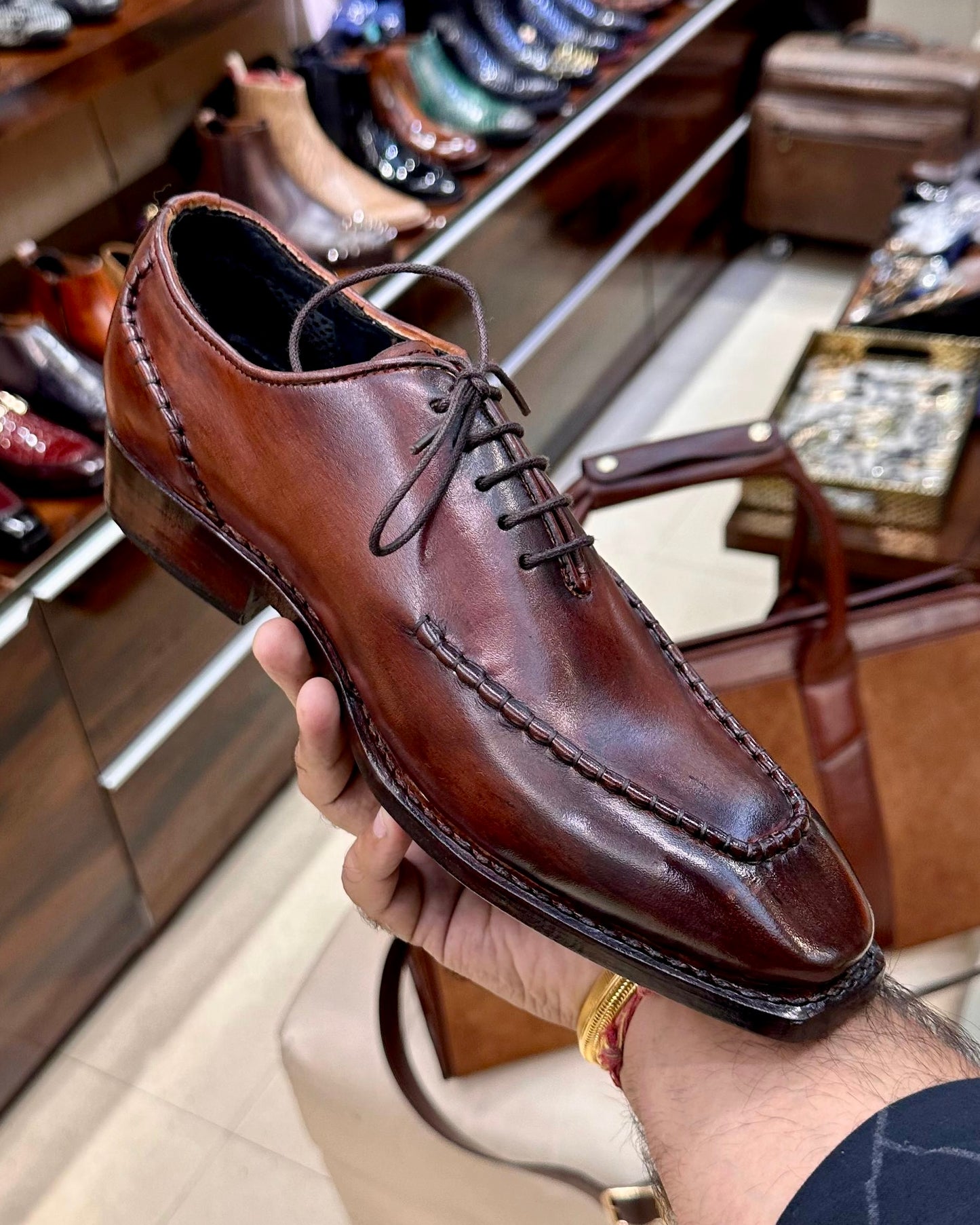 Chestnut Hand-sewn Apron Toe Oxfords - Leather Sole