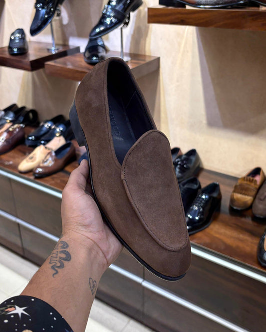 Classic Mud Brown Suede Belgian Loafers