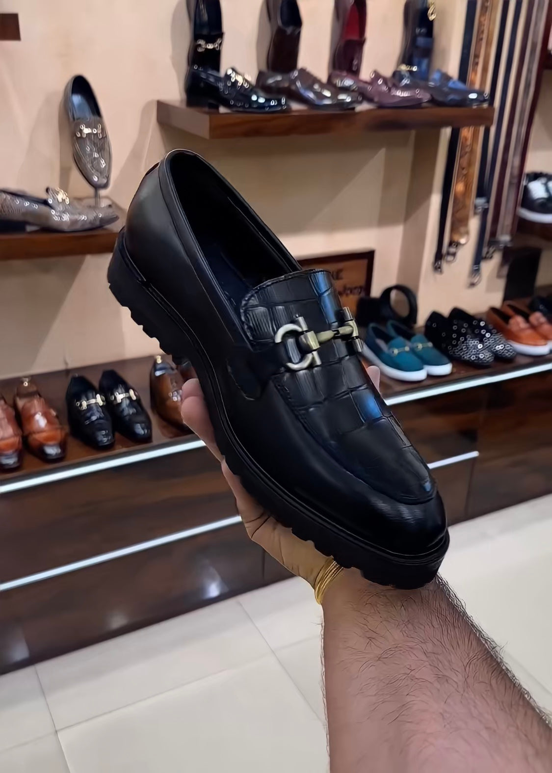 Matt Black Crocodile Boot Sole Moccasins