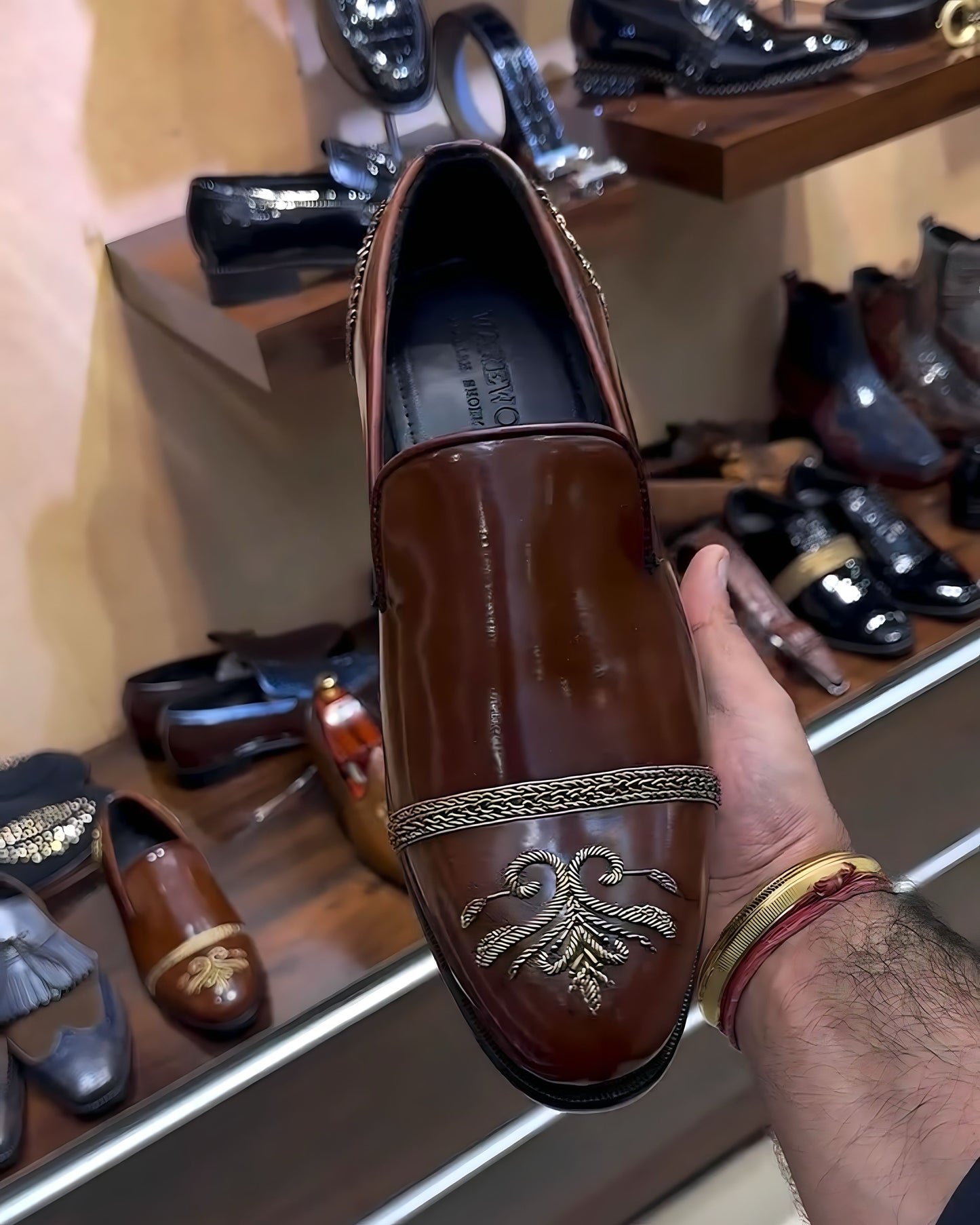 Brown Patina Hand-embroidery Slip-ons