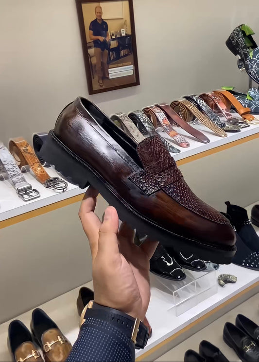 Brown Patina Boot Sole Moccasins