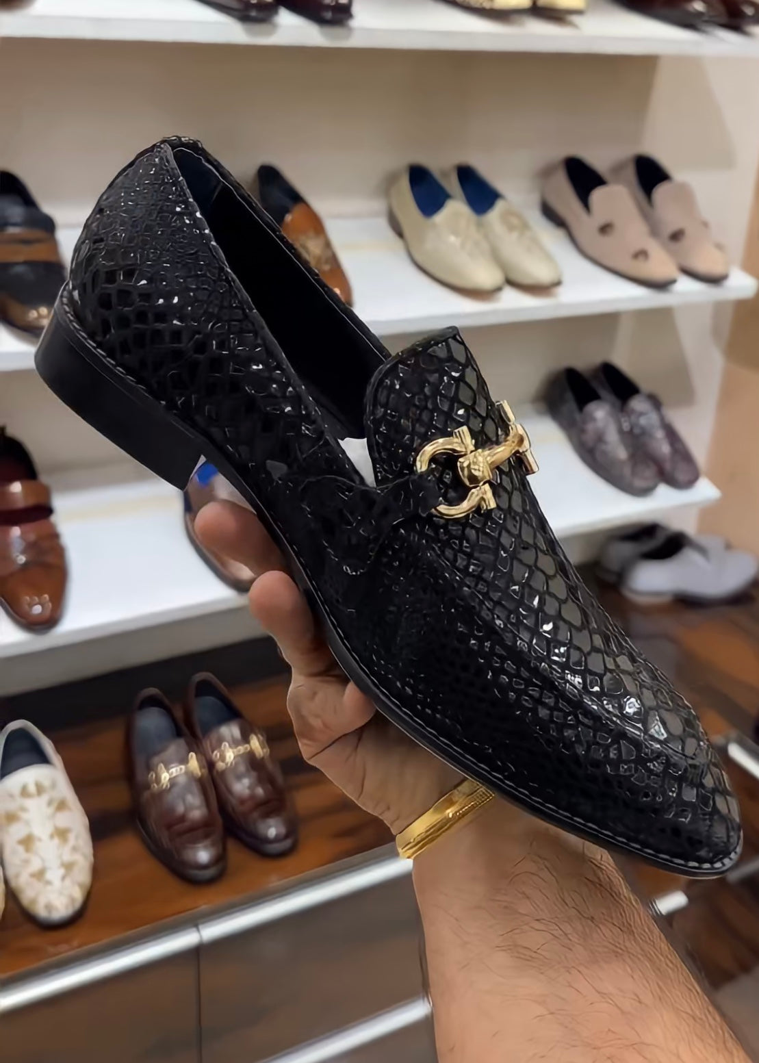 Signature Black Snake Foil Moccasins