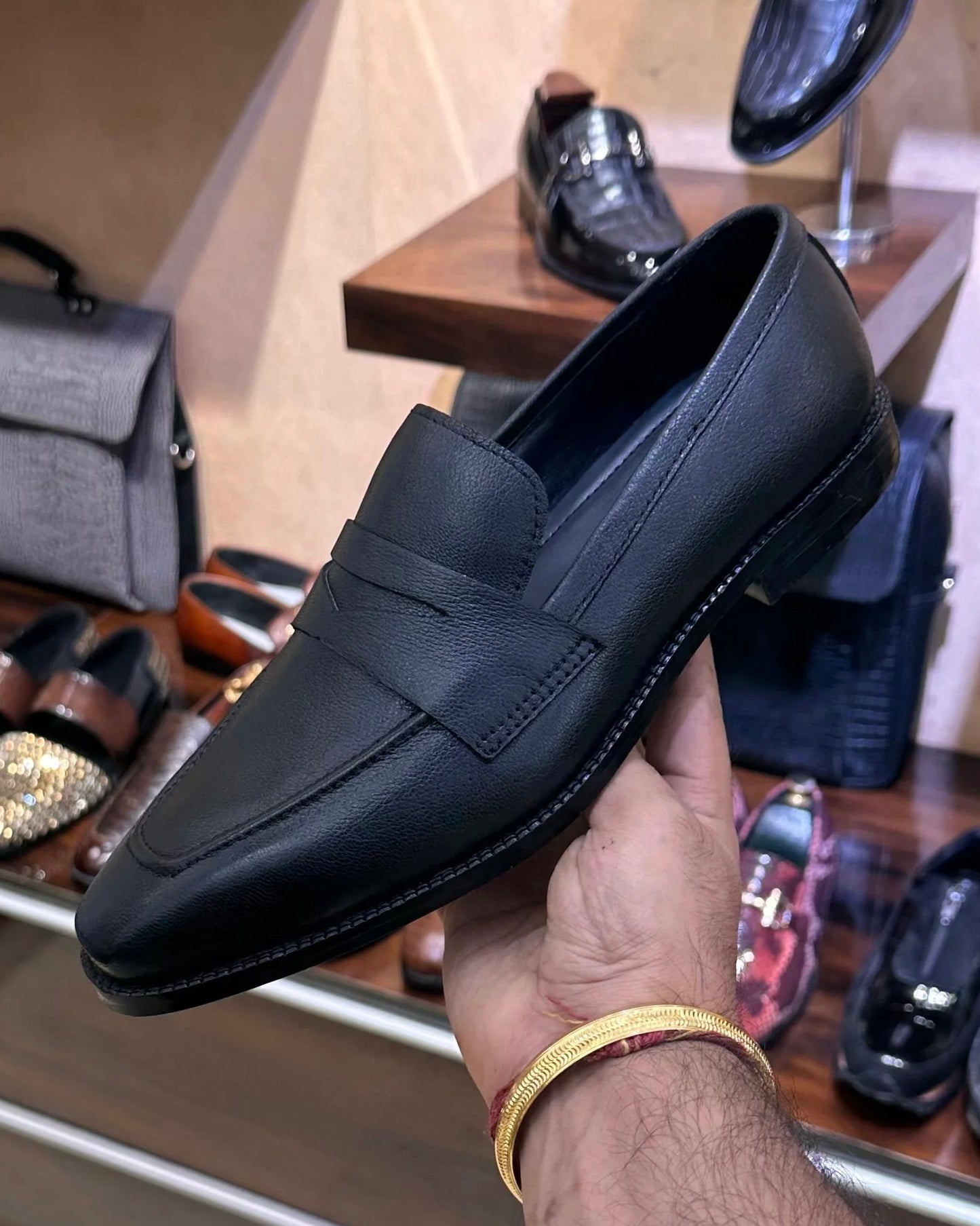 Black Full Grain Leather Penny Loafers