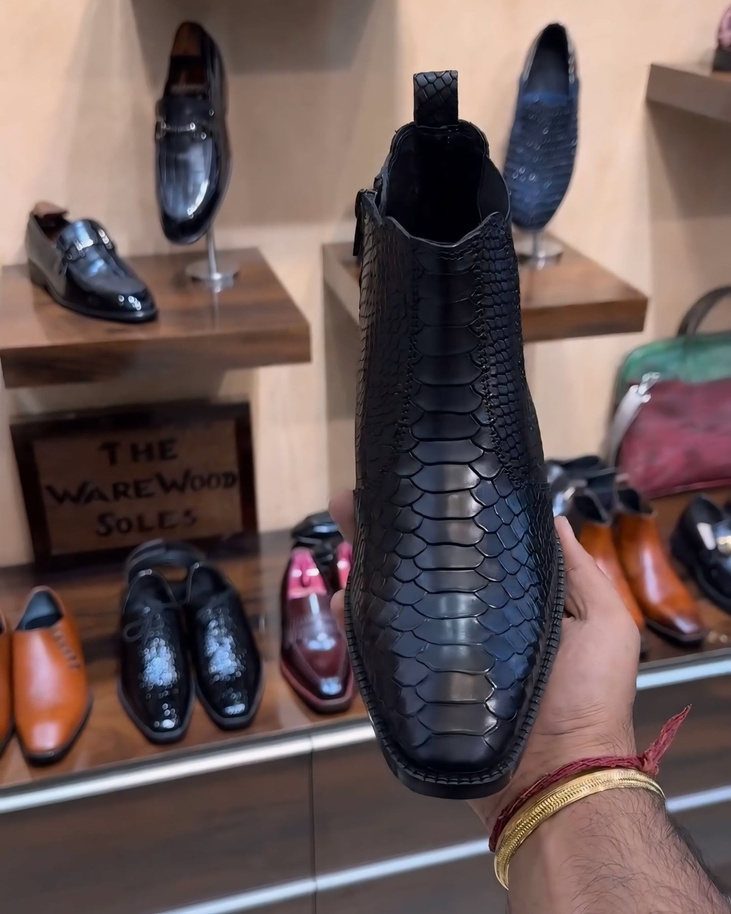 Matte Black Cobra Scaled Low-top Boots