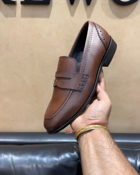 Classic Brown Round Toe Penny Loafers