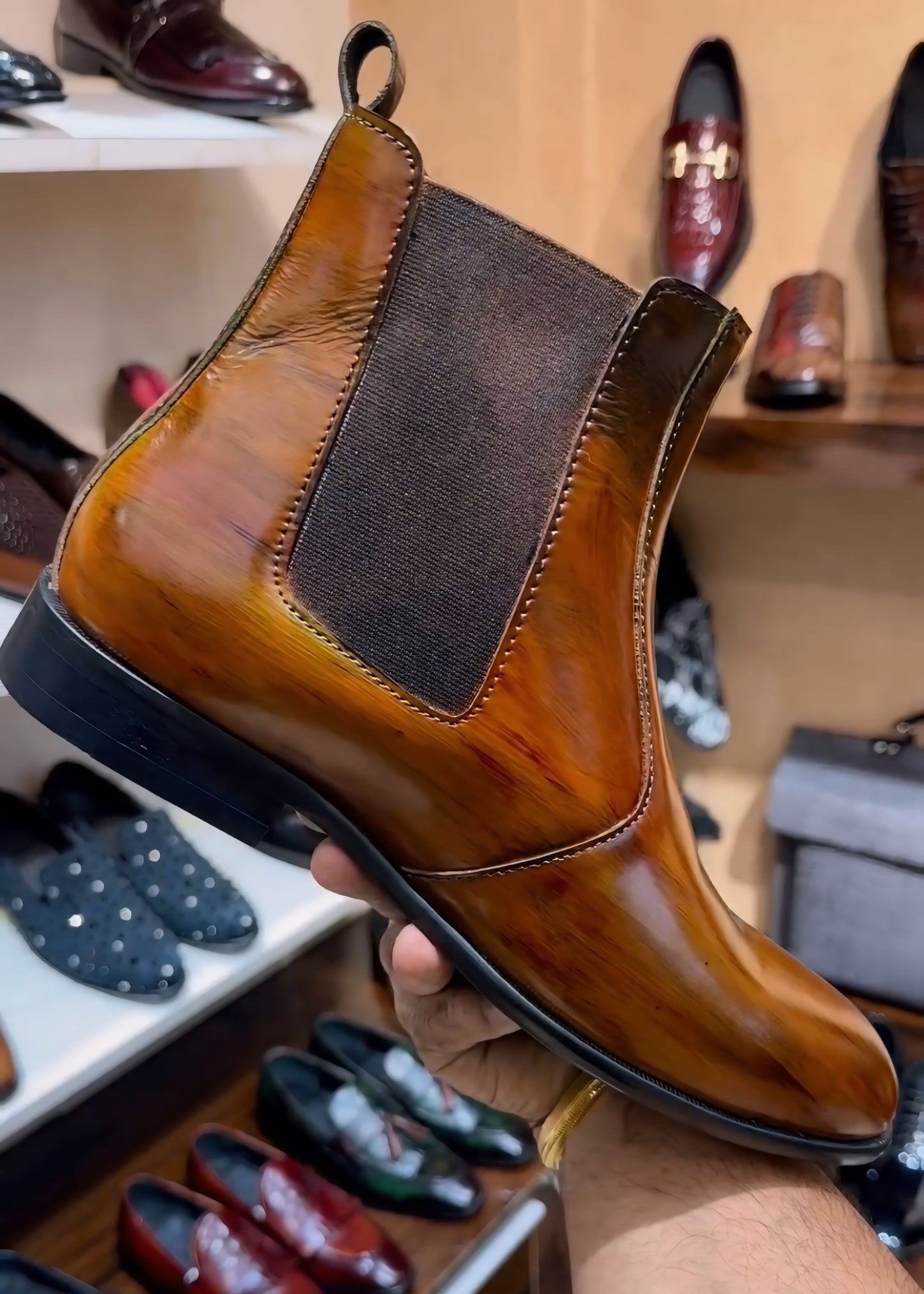 Tan Patina Chelsea Boots