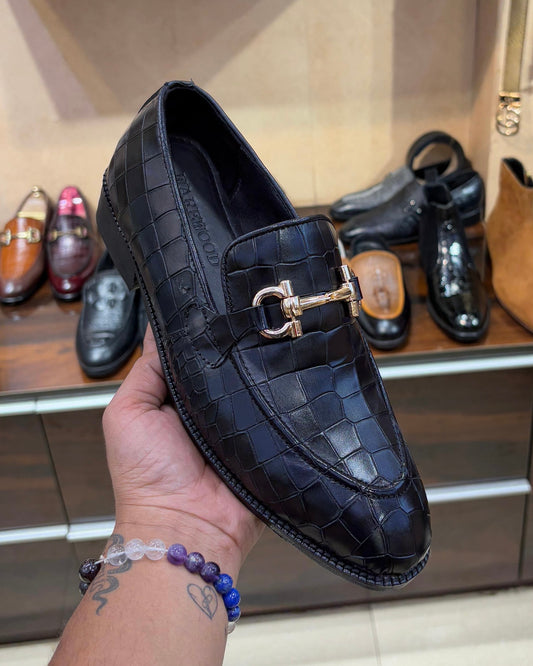 Classic Black Smooth Crocodile Leather Loafers