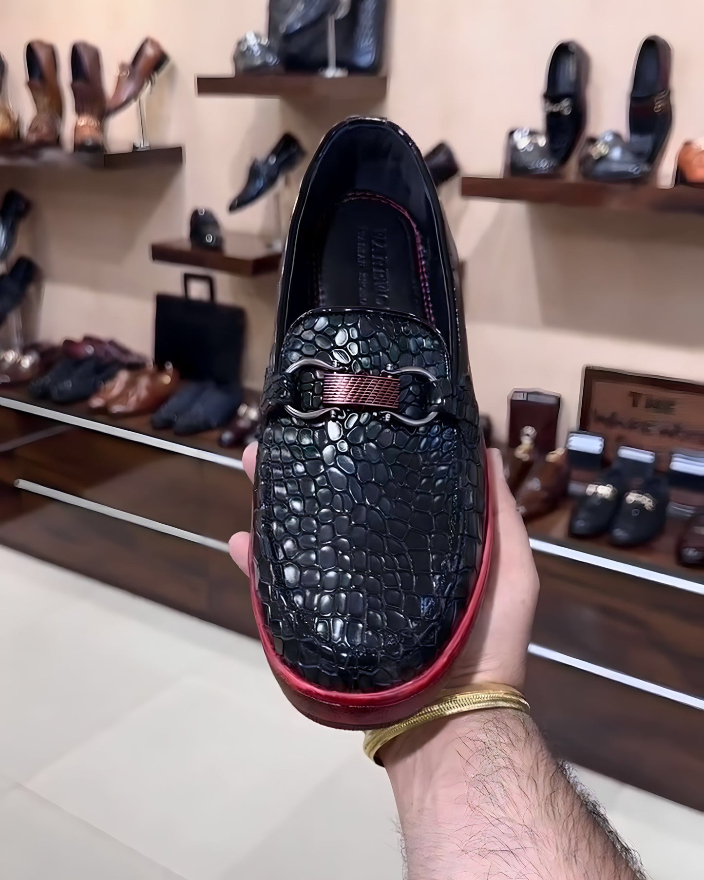 Croc Scaled Sneakers with Red Lightweight Sole