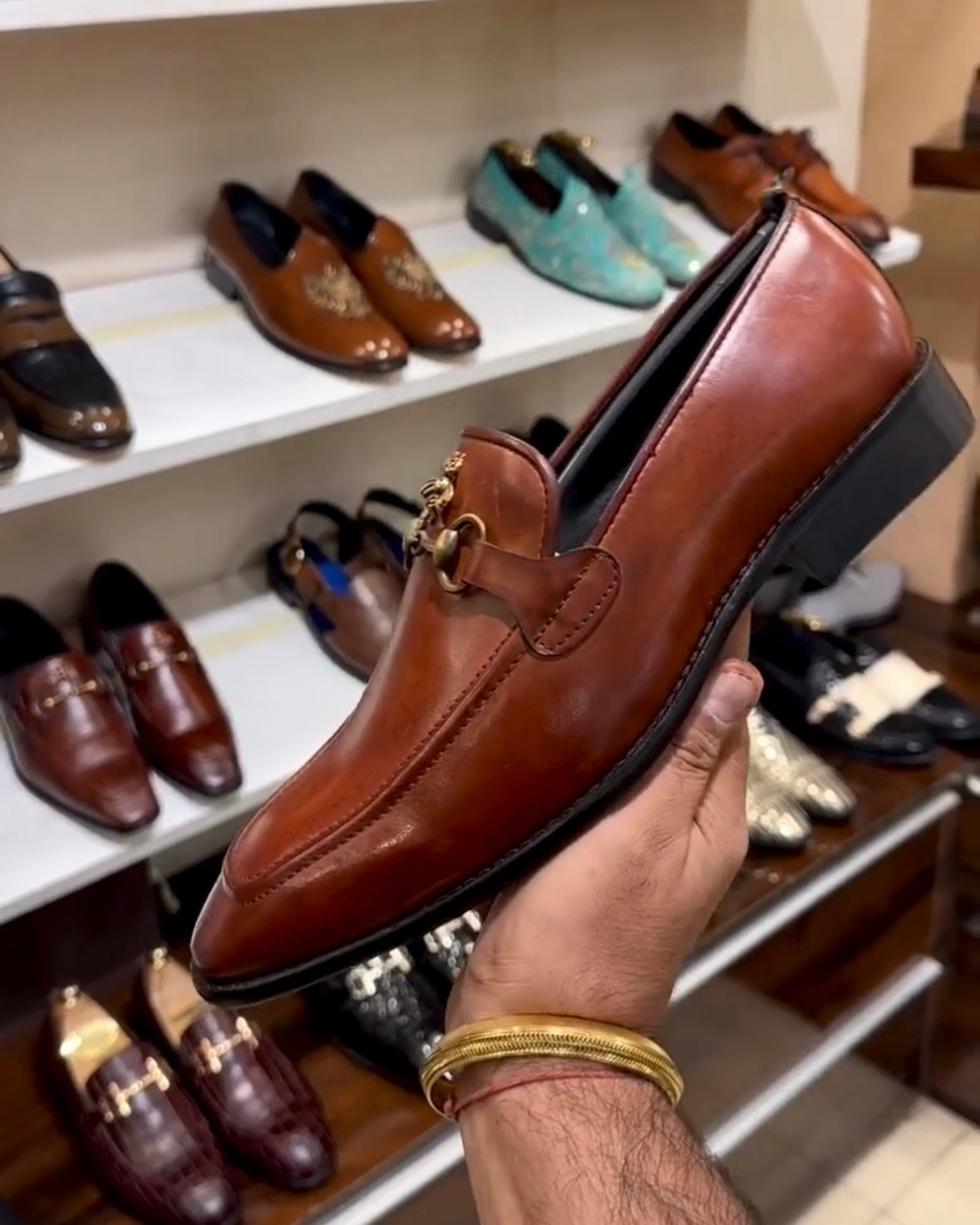 Cognac Tan Horsebit Loafers with Bee