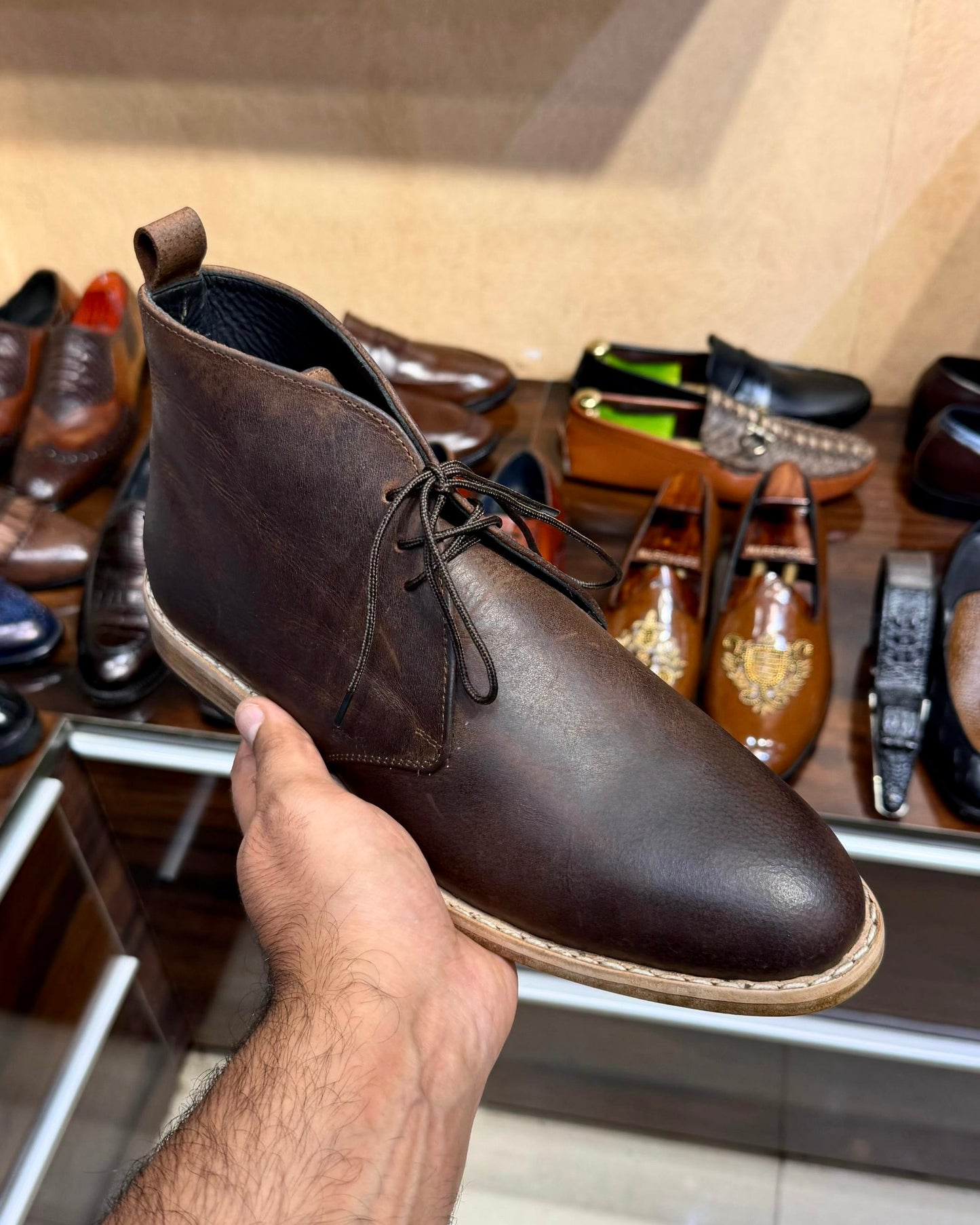 Goodyear Welted Vintage Brown Chukka Boots in Waxed Full Grain Leather