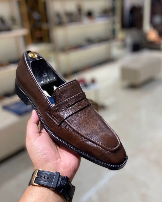 Classic Brown Calf Leather Penny Loafers